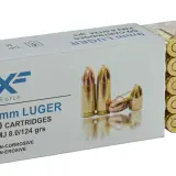 Boîte de 50 cartouches 9mm Luger FMJ 8.0/124 grs, poids balle 9mm.