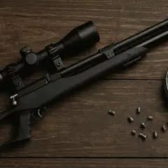 Carabine à air comprimé avec lunette et boîte de plombs, un exemple de la meilleur marque d'arme à feu pour le tir de précision.