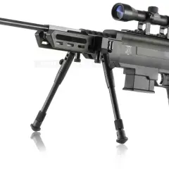 Fusil tactique noir "Black Ops" avec lunette, bipied et silencieux. Idéal pour le tir de précision, mais attention au nombre de joules autorisé.