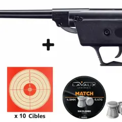 Pistolet à air comprimé Perfecta S3, 4,5 mm, avec boîte de rangement, cibles et plombs. Attention, ce pistolet 3 joules dangereux nécessite une utilisation responsable.