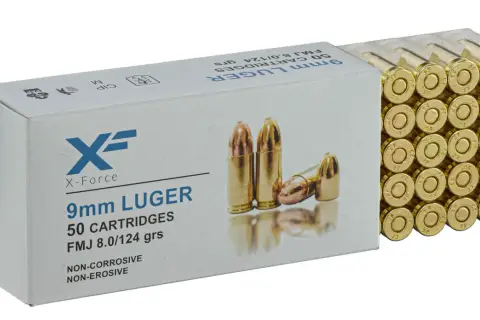 Boîte de 50 cartouches 9mm Luger FMJ 8.0/124 grs, poids balle 9mm.