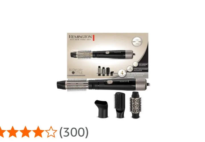 Brosse soufflante Remington 750 avec 4 accessoires pour un coiffage rapide et sans frisottis. Idéale pour cheveux mi-longs.
