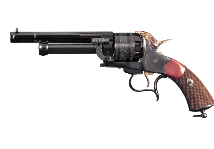Pistolet à poudre noire orné, un objet d'art dont la législation est complexe.