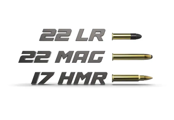Comparaison visuelle des munitions : 22 LR, 22 MAG et 17 HMR.