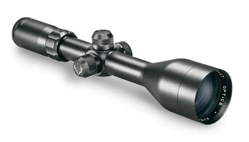 Une lunette de battue Bushnell, noire et élégante, prête pour l'action. Ses réglages précis promettent une visée parfaite.