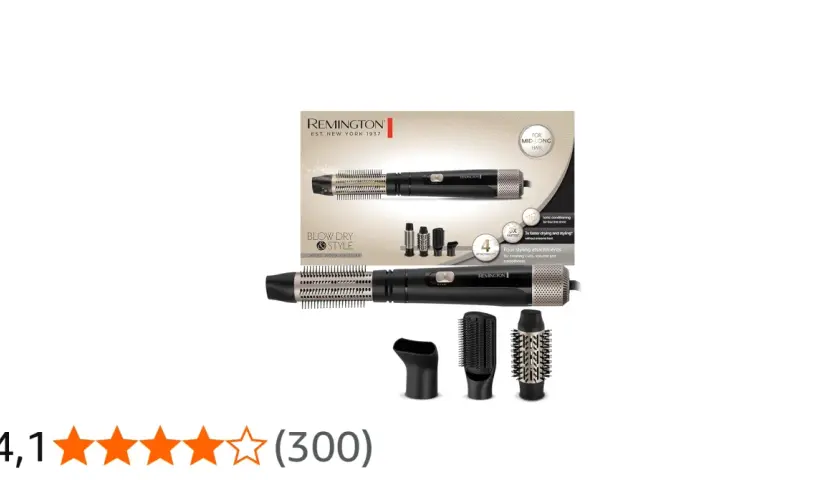 Brosse soufflante Remington 750 avec 4 accessoires pour un coiffage rapide et sans frisottis. Idéale pour cheveux mi-longs.