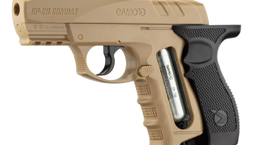 Pistolet Gamo GP-20 Combat, calibre 4.5mm, 20 joules, avec cartouche CO2 12gr. Idéal pour le tir de loisir.