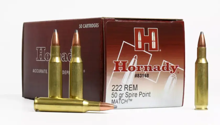 Cartouches Hornady calibre 223 REM, 50 grains Spire Point MATCH, idéales pour la chasse de précision.