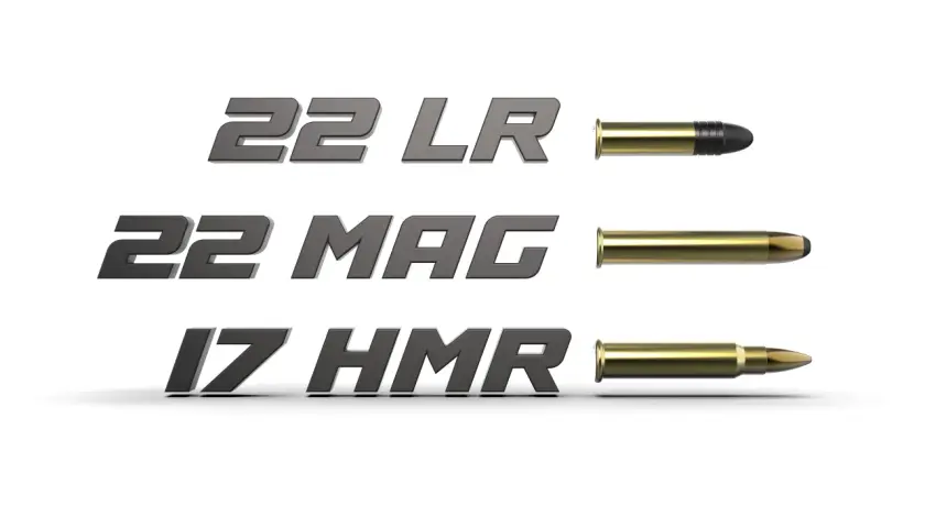 Comparaison visuelle des munitions : 22 LR, 22 MAG et 17 HMR.