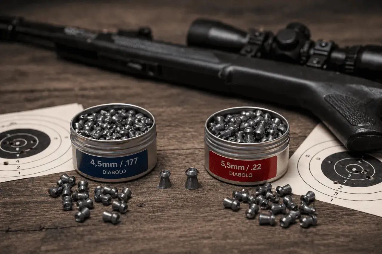 Plombs 4.5mm et 5.5mm, prêts pour le tir. La différence est notable pour le tireur averti.