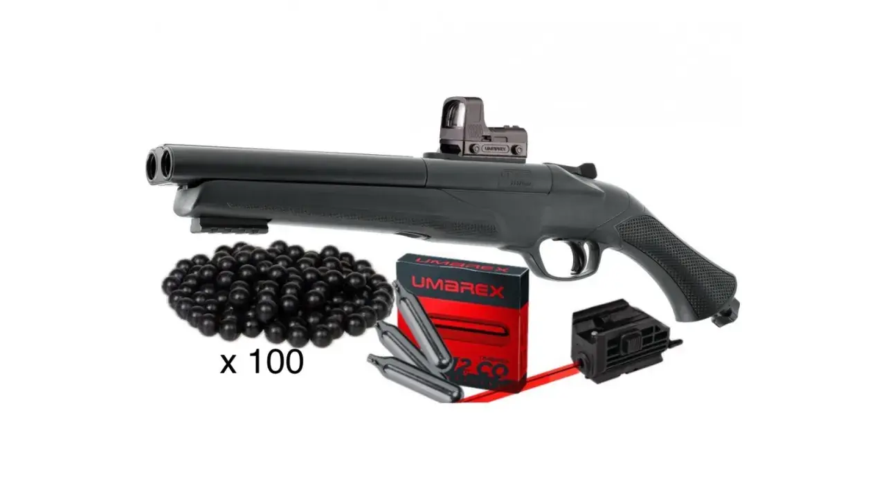 Carabine à plomb Umarex avec viseur point rouge, billes et cartouches CO2. 16 joules est ce puissant pour le tir de loisir.
