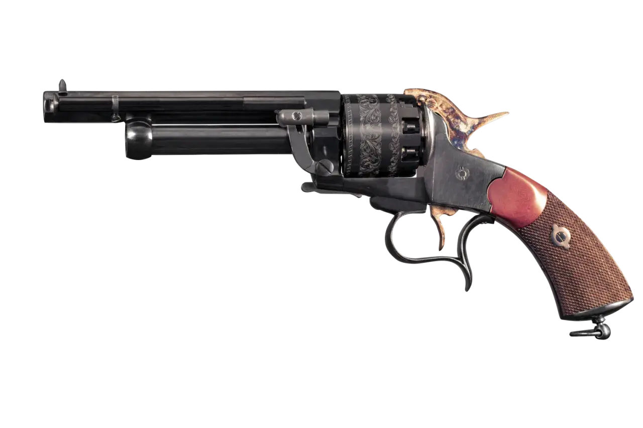 Pistolet à poudre noire orné, un objet d'art dont la législation est complexe.