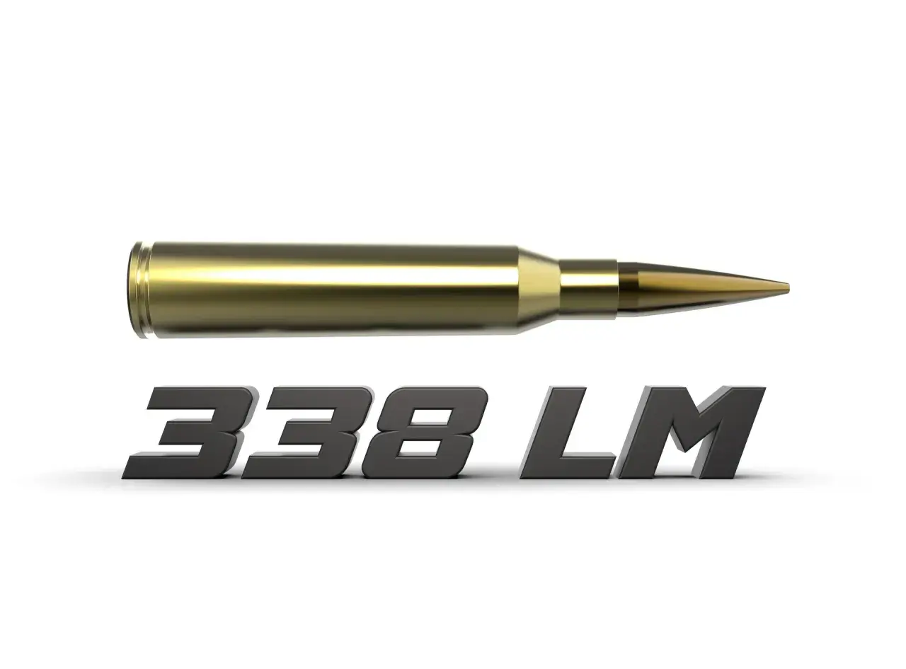 Une cartouche 338 Lapua Magnum, idéale pour la chasse au gros gibier, avec son calibre imposant.