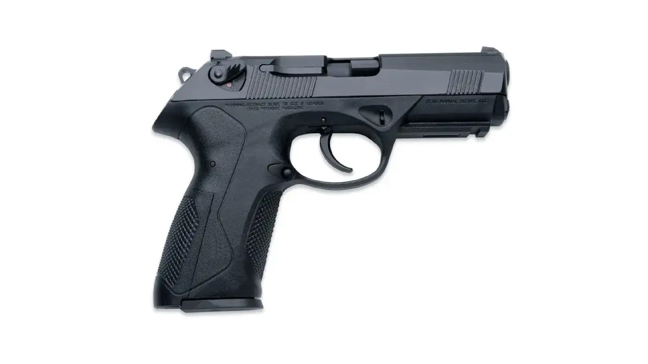 Pistolet d'alarme noir, conforme &agrave; la loi, avec une poign&eacute;e textur&eacute;e et des marquages de s&eacute;curit&eacute;.