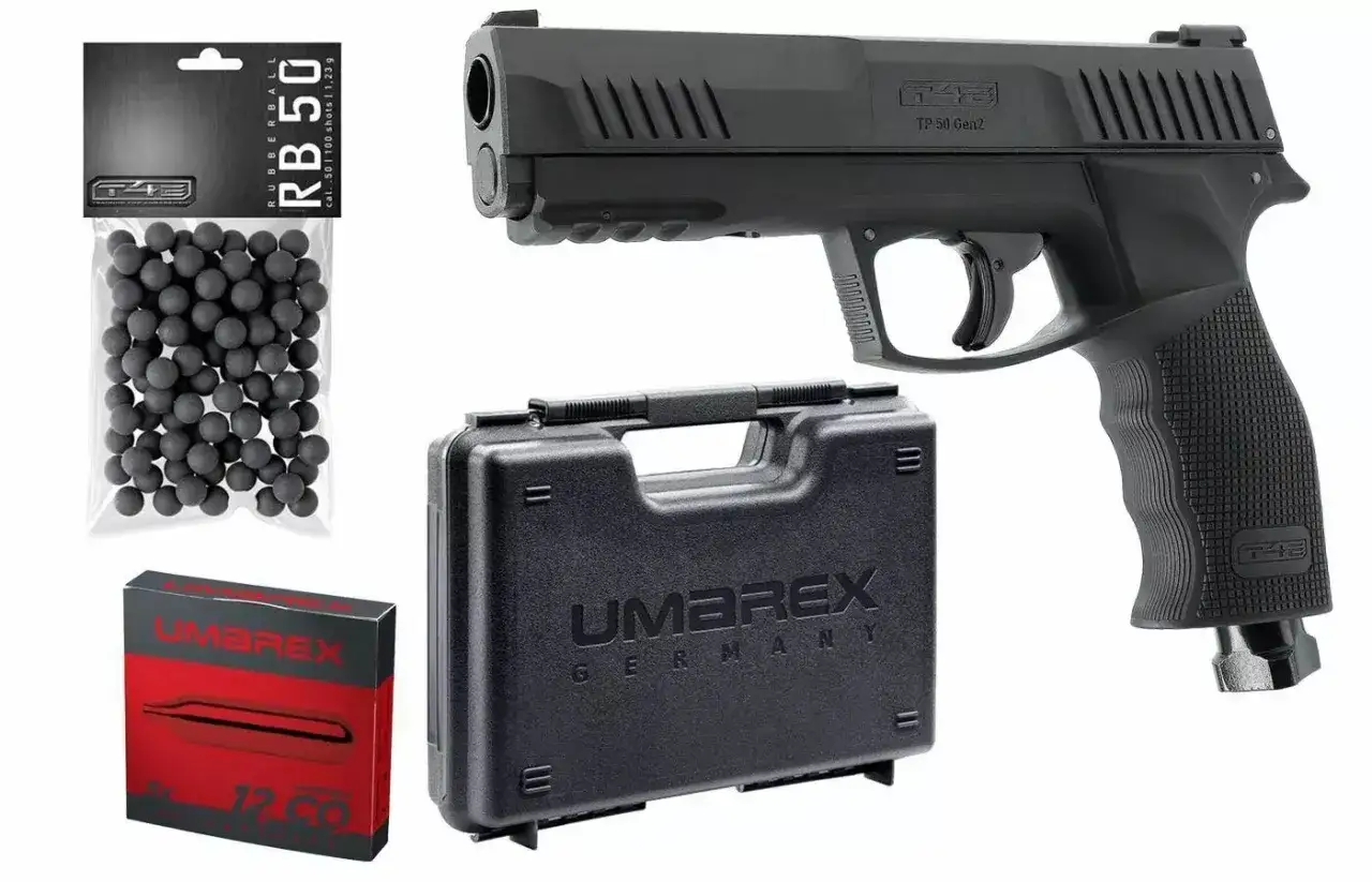 Pistolet Umarex TP 50 Gen2 avec munitions et mallette. La puissance dangereuse d'une arme d&eacute;pend de ses joules.