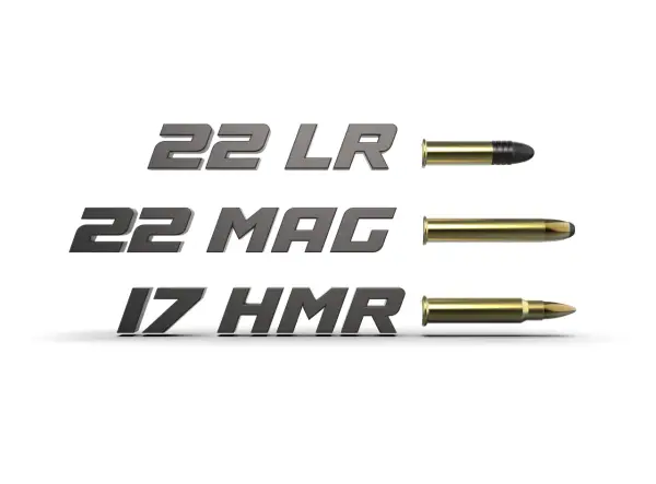 Comparaison visuelle des munitions : 22 LR, 22 MAG et 17 HMR.